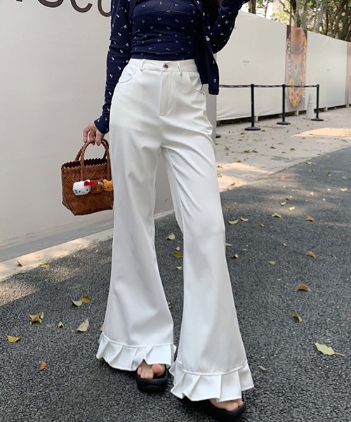 LAFFMO（ラフモ）の「裾プリーツパンツ（その他パンツ・レディース・ブラック/ブルー/グレー/ピンク/ホワイト・L/M）」の2枚目の写真