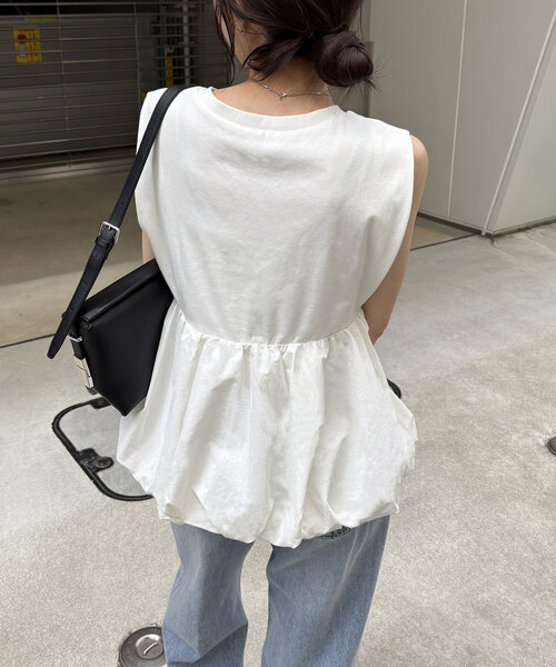 CAPRICIEUX LE'MAGE(カプリシューレマージュ)の「バルーンドッキングTシャツ(Tシャツ/カットソー・レディース・オフホワイト/ブラック・FREE)」の10枚目の写真