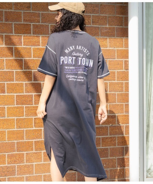 anap mimpi(アナップミンピ)の「配色ステッチ ロゴ 半袖 マキシ ロング Tシャツ ワンピース(ワンピース・レディース・オートミール/ダークグレー/ブラウン・FREE)」の2枚目の写真