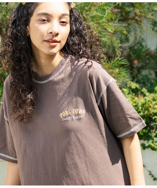anap mimpi(アナップミンピ)の「配色ステッチ ロゴ 半袖 マキシ ロング Tシャツ ワンピース(ワンピース・レディース・オートミール/ダークグレー/ブラウン・FREE)」の14枚目の写真