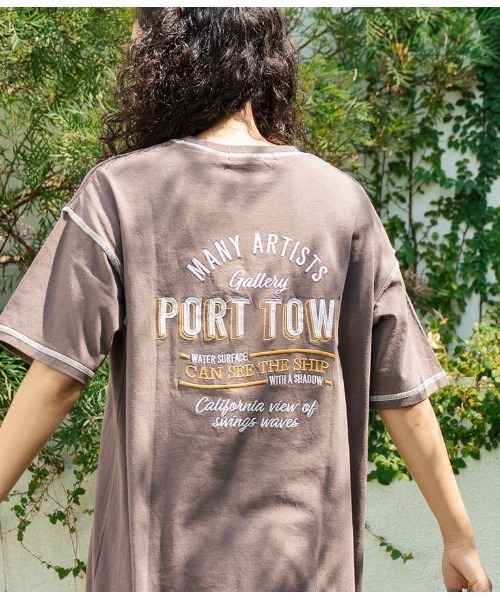 anap mimpi(アナップミンピ)の「配色ステッチ ロゴ 半袖 マキシ ロング Tシャツ ワンピース(ワンピース・レディース・オートミール/ダークグレー/ブラウン・FREE)」の15枚目の写真