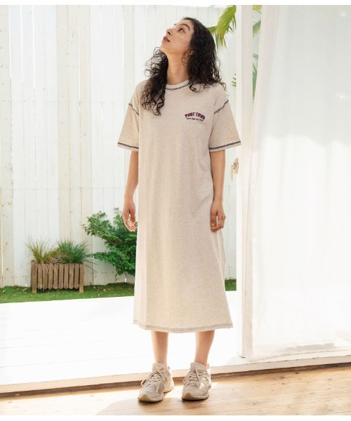 anap mimpi(アナップミンピ)の「配色ステッチ ロゴ 半袖 マキシ ロング Tシャツ ワンピース(ワンピース・レディース・オートミール/ダークグレー/ブラウン・FREE)」の17枚目の写真