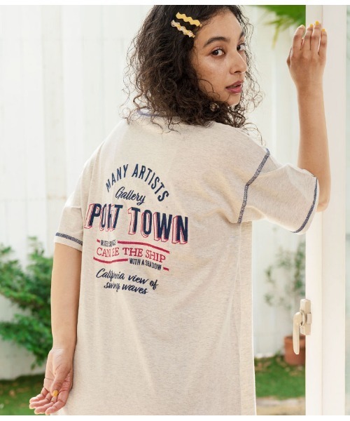 anap mimpi(アナップミンピ)の「配色ステッチ ロゴ 半袖 マキシ ロング Tシャツ ワンピース(ワンピース・レディース・オートミール/ダークグレー/ブラウン・FREE)」の20枚目の写真