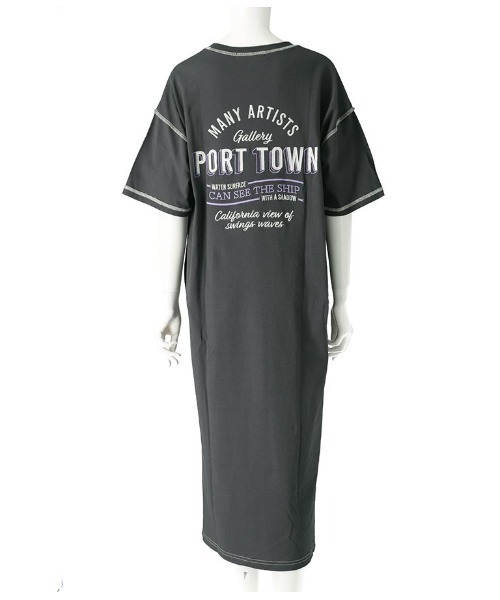 anap mimpi(アナップミンピ)の「配色ステッチ ロゴ 半袖 マキシ ロング Tシャツ ワンピース(ワンピース・レディース・オートミール/ダークグレー/ブラウン・FREE)」の22枚目の写真