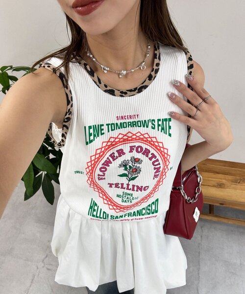 HELLO.SANFRANCISCO（ハローサンフランシスコ）の「【HELLO.SANFRANCISCO/ハローサンフランシスコ】アソート柄レオパードパイピングタンク（キャミソール・レディース・イエロー/オフホワイト/オレンジ/サックスブルー・ONE SIZE）」の2枚目の写真