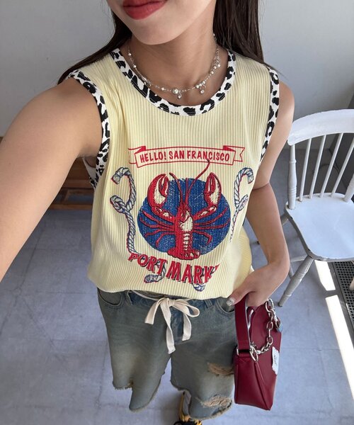 HELLO.SANFRANCISCO（ハローサンフランシスコ）の「【HELLO.SANFRANCISCO/ハローサンフランシスコ】アソート柄レオパードパイピングタンク（キャミソール・レディース・イエロー/オフホワイト/オレンジ/サックスブルー・ONE SIZE）」の3枚目の写真