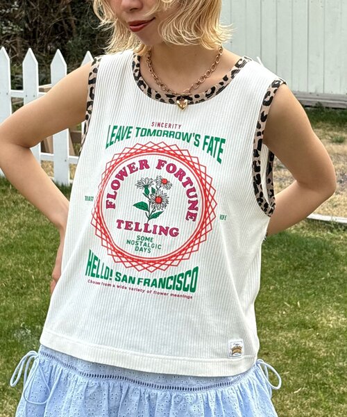 HELLO.SANFRANCISCO（ハローサンフランシスコ）の「【HELLO.SANFRANCISCO/ハローサンフランシスコ】アソート柄レオパードパイピングタンク（キャミソール・レディース・イエロー/オフホワイト/オレンジ/サックスブルー・ONE SIZE）」の5枚目の写真