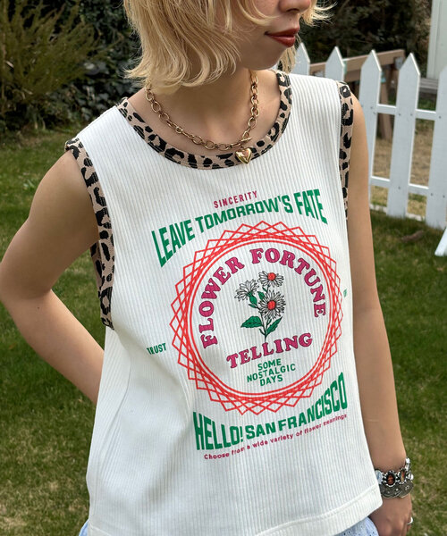 HELLO.SANFRANCISCO（ハローサンフランシスコ）の「【HELLO.SANFRANCISCO/ハローサンフランシスコ】アソート柄レオパードパイピングタンク（キャミソール・レディース・イエロー/オフホワイト/オレンジ/サックスブルー・ONE SIZE）」の8枚目の写真