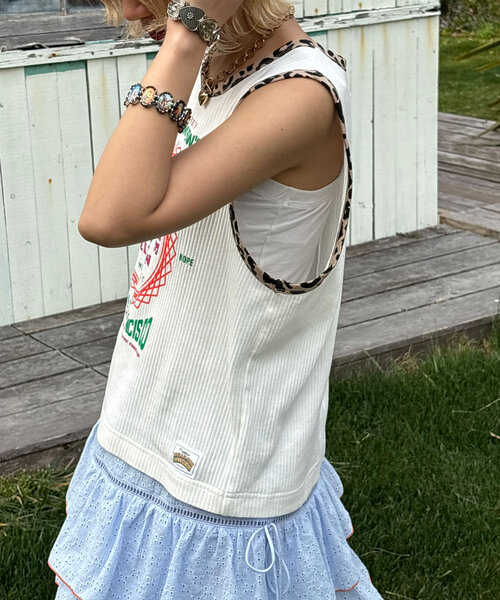 HELLO.SANFRANCISCO（ハローサンフランシスコ）の「【HELLO.SANFRANCISCO/ハローサンフランシスコ】アソート柄レオパードパイピングタンク（キャミソール・レディース・イエロー/オフホワイト/オレンジ/サックスブルー・ONE SIZE）」の9枚目の写真