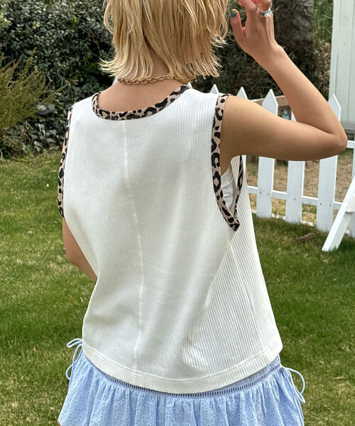 HELLO.SANFRANCISCO（ハローサンフランシスコ）の「【HELLO.SANFRANCISCO/ハローサンフランシスコ】アソート柄レオパードパイピングタンク（キャミソール・レディース・イエロー/オフホワイト/オレンジ/サックスブルー・ONE SIZE）」の10枚目の写真