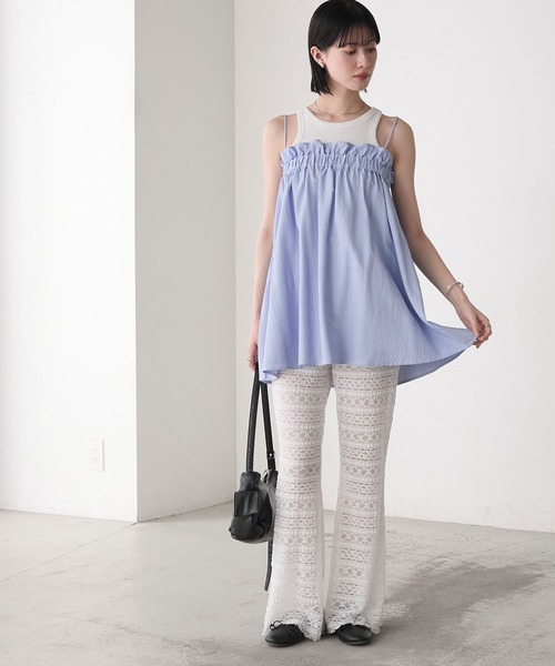 forksy.】シアー ストレッチレース ジャガード フレアパンツ forksy