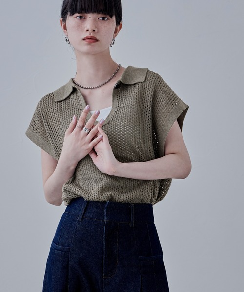 ERL シルバーメタリックニットポロシャツ セール】SILVER BUTTON KNIT POLO SHIRT/シルバーボタンニット