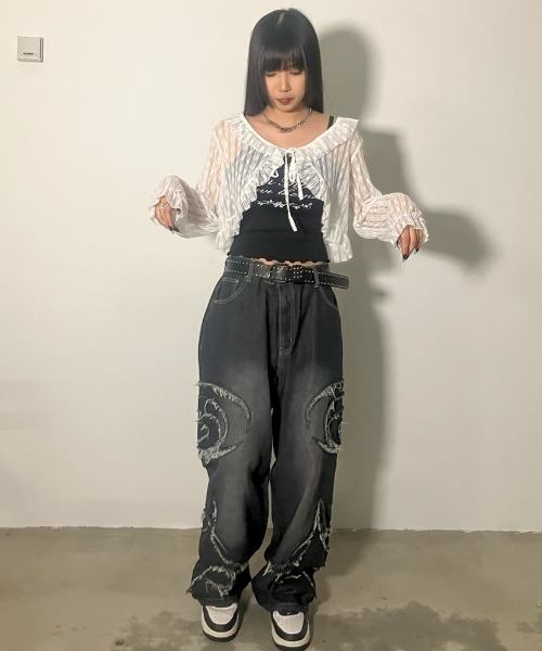 .KOM(ドットコム)の「A'GEM/9 × .kom 『.KOM/ドットケーオーエム』 レースカーディガン(カーディガン/ボレロ・レディース・ブラック/アイボリー・FREE)」の7枚目の写真