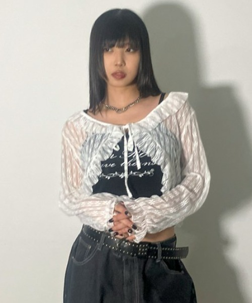 .KOM(ドットコム)の「A'GEM/9 × .kom 『.KOM/ドットケーオーエム』 レースカーディガン(カーディガン/ボレロ・レディース・ブラック/アイボリー・FREE)」の11枚目の写真