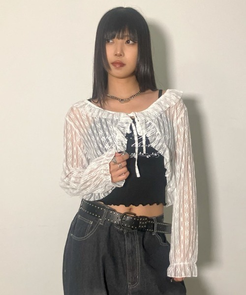 .KOM(ドットコム)の「A'GEM/9 × .kom 『.KOM/ドットケーオーエム』 レースカーディガン(カーディガン/ボレロ・レディース・ブラック/アイボリー・FREE)」の10枚目の写真