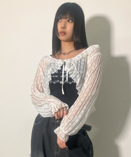 .KOM(ドットコム)の「A'GEM/9 × .kom 『.KOM/ドットケーオーエム』 レースカーディガン(カーディガン/ボレロ・レディース・ブラック/アイボリー・FREE)」の9枚目の写真