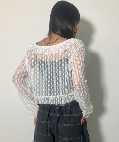 .KOM(ドットコム)の「A'GEM/9 × .kom 『.KOM/ドットケーオーエム』 レースカーディガン(カーディガン/ボレロ・レディース・ブラック/アイボリー・FREE)」の8枚目の写真
