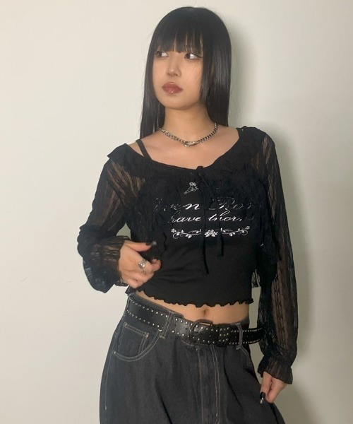 .KOM(ドットコム)の「A'GEM/9 × .kom 『.KOM/ドットケーオーエム』 レースカーディガン(カーディガン/ボレロ・レディース・ブラック/アイボリー・FREE)」の5枚目の写真