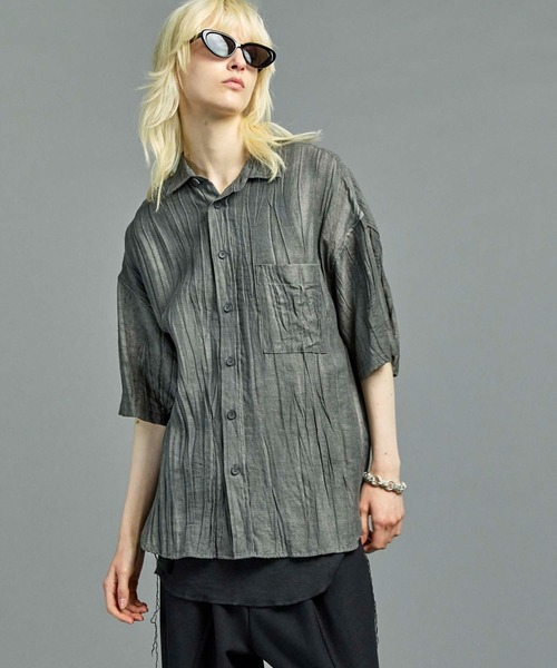 UNISEX》Sheer Linen Prime-Over Short Sleeve Shirt/シアー