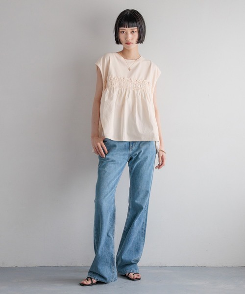 LOWRYS FARM（ローリーズファーム）の「ピグメントキリカエチュニック　451976（Tシャツ/カットソー・レディース・アイボリー/チャコールグレー・SHORT/LONG）」の4枚目の写真