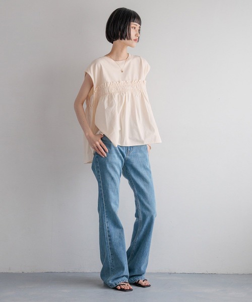 LOWRYS FARM（ローリーズファーム）の「ピグメントキリカエチュニック　451976（Tシャツ/カットソー・レディース・アイボリー/チャコールグレー・SHORT/LONG）」の5枚目の写真