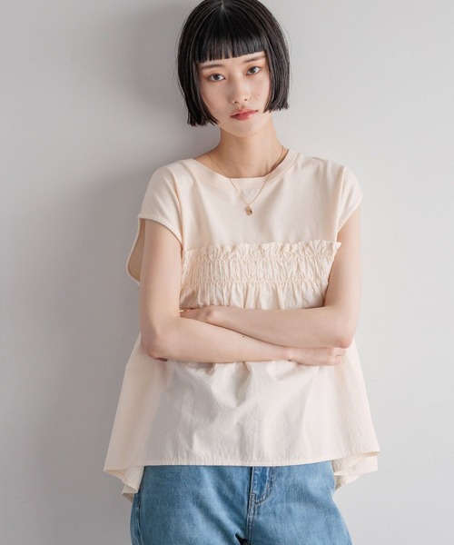 LOWRYS FARM（ローリーズファーム）の「ピグメントキリカエチュニック　451976（Tシャツ/カットソー・レディース・アイボリー/チャコールグレー・SHORT/LONG）」の6枚目の写真