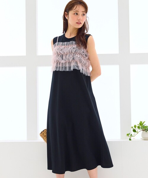 Feroux(フェルゥ)の「【洗える】チュールキャミレイヤード カットソー ワンピース(ワンピース・レディース・サックスブルー系/ブラック系・F)」の2枚目の写真