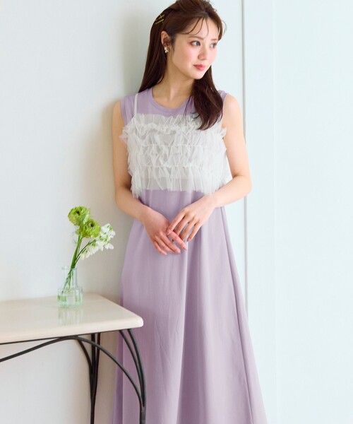 Feroux(フェルゥ)の「【洗える】チュールキャミレイヤード カットソー ワンピース(ワンピース・レディース・サックスブルー系/ブラック系・F)」の1枚目の写真
