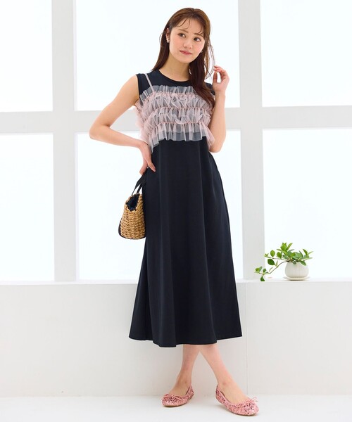 Feroux(フェルゥ)の「【洗える】チュールキャミレイヤード カットソー ワンピース(ワンピース・レディース・サックスブルー系/ブラック系・F)」の3枚目の写真