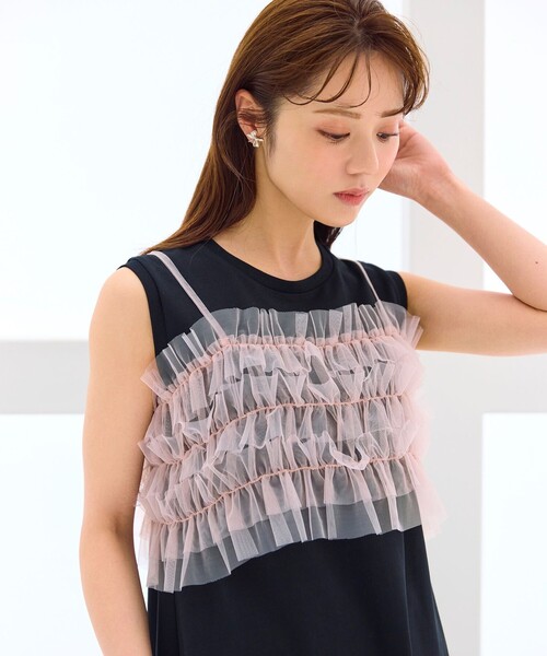 Feroux(フェルゥ)の「【洗える】チュールキャミレイヤード カットソー ワンピース(ワンピース・レディース・サックスブルー系/ブラック系・F)」の5枚目の写真