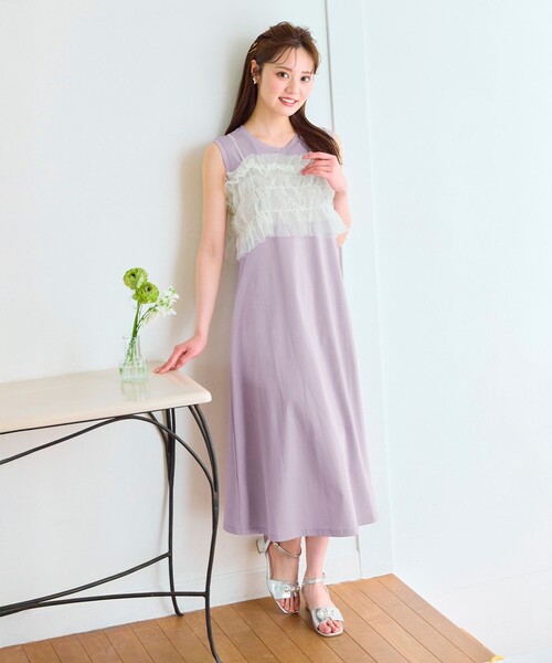 Feroux(フェルゥ)の「【洗える】チュールキャミレイヤード カットソー ワンピース(ワンピース・レディース・サックスブルー系/ブラック系・F)」の6枚目の写真