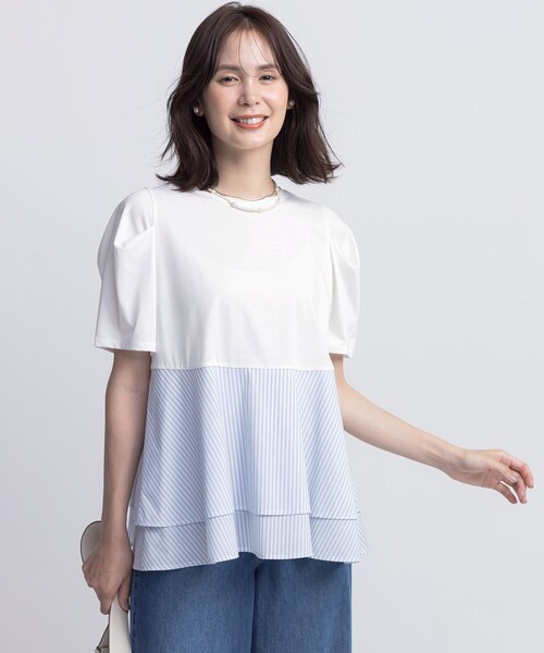 組曲(クミキョク)の「シャツコンビティアード カットソー(Tシャツ/カットソー・レディース・アイボリー系1/ネイビー系/アイボリー系2・3/2)」の1枚目の写真
