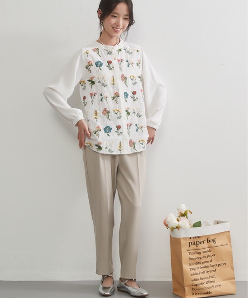 ブラウス シャツ On One's Own フローラルガーデン花柄刺繍長袖ブラウス レディース On One's Own フローラルガーデン花柄刺繍長袖ブラウス（シャツ