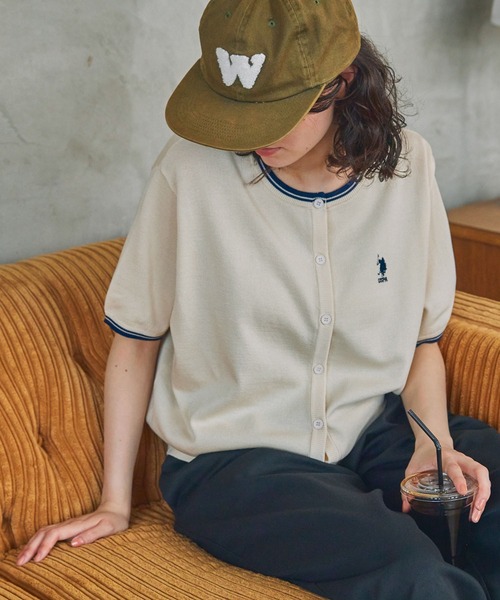 ラルフローレン 半袖チャンキーニットカーディガン U.S. POLO ASSN. / ユーエスポロアッスン ワンポイント刺繍 配色