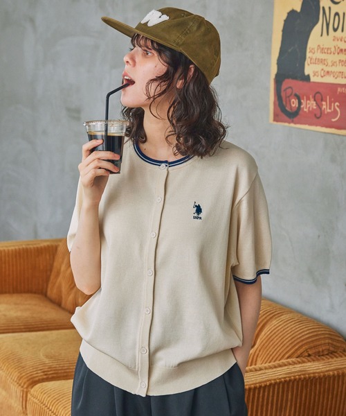 U.S. POLO ASSN.(ユーエスポロアッスン)の「U.S. POLO ASSN. / ユーエスポロアッスン ワンポイント刺繍 配色ライン 半袖ニットカーディガン(カーディガン/ボレロ・レディース・ブラック/アイボリー/ネイビー・FREE)」の10枚目の写真