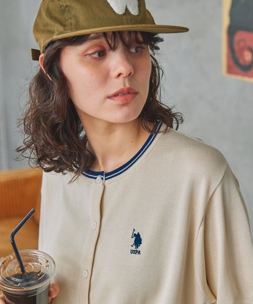 U.S. POLO ASSN.(ユーエスポロアッスン)の「U.S. POLO ASSN. / ユーエスポロアッスン ワンポイント刺繍 配色ライン 半袖ニットカーディガン(カーディガン/ボレロ・レディース・ブラック/アイボリー/ネイビー・FREE)」の11枚目の写真