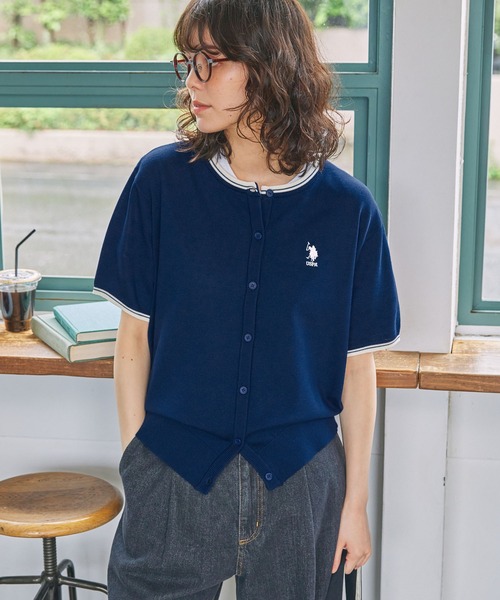 U.S. POLO ASSN.(ユーエスポロアッスン)の「U.S. POLO ASSN. / ユーエスポロアッスン ワンポイント刺繍 配色ライン 半袖ニットカーディガン(カーディガン/ボレロ・レディース・ブラック/アイボリー/ネイビー・FREE)」の18枚目の写真