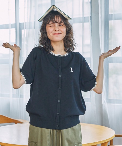 Tie.Me 半袖トップスカーディガン クロップド半袖ニットカーディガン | レディースファッション