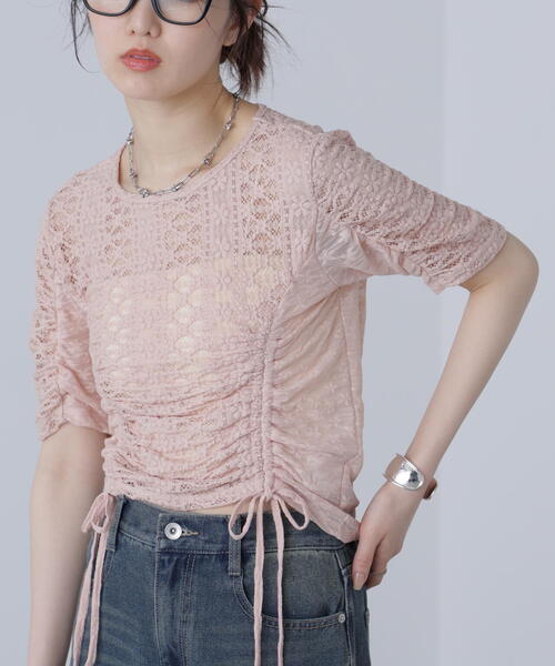 FREE'S MART(フリーズマート)の「ストレッチレースドロストトップス(Tシャツ/カットソー・レディース・ブラック/ピンク/ホワイト・FREE)」の3枚目の写真