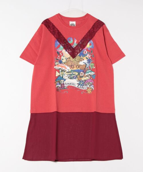 ☆スカラー　152666：スカラーキノコ柄 レース×シフォン切替ワンピース 152666：スカラーキノコ柄 レース×シフォン切替ワンピースの通販