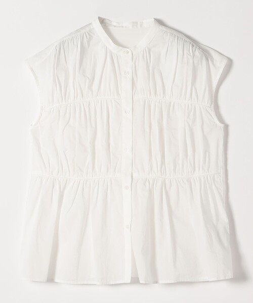 SHIPS for women / シップスウィメン quaranciel:〈手洗い可能〉コットンボイル シアー ギャザー バンドカラー シャツ ブラウス セール】quaranciel:〈手洗い可能〉コットンボイル シアー