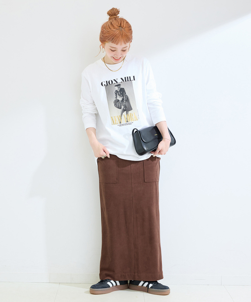 B.C STOCK（ベーセーストック）の「手洗い可 / ポリエステルスエードIラインスカート（スカート・レディース・ブラウン・FREE）」の3枚目の写真