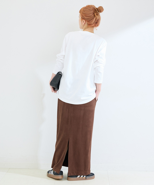 B.C STOCK（ベーセーストック）の「手洗い可 / ポリエステルスエードIラインスカート（スカート・レディース・ブラウン・FREE）」の6枚目の写真