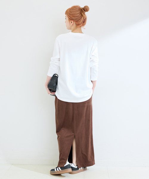 B.C STOCK（ベーセーストック）の「手洗い可 / ポリエステルスエードIラインスカート（スカート・レディース・ブラウン・FREE）」の7枚目の写真