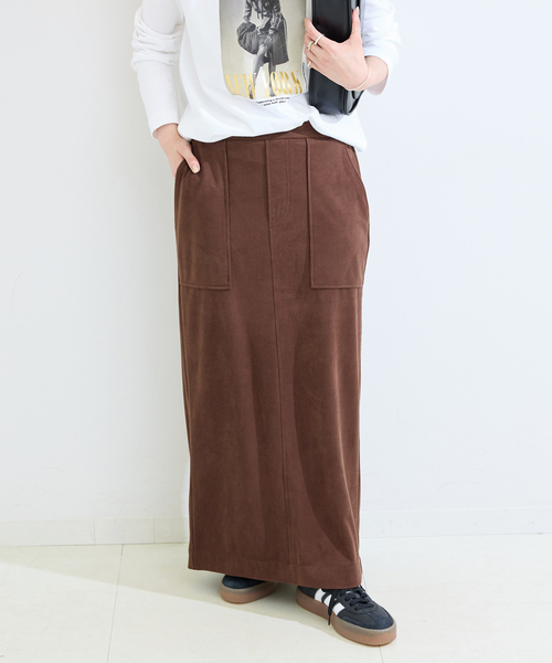B.C STOCK（ベーセーストック）の「手洗い可 / ポリエステルスエードIラインスカート（スカート・レディース・ブラウン・FREE）」の11枚目の写真