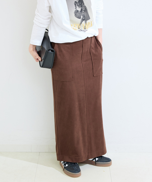 B.C STOCK（ベーセーストック）の「手洗い可 / ポリエステルスエードIラインスカート（スカート・レディース・ブラウン・FREE）」の9枚目の写真