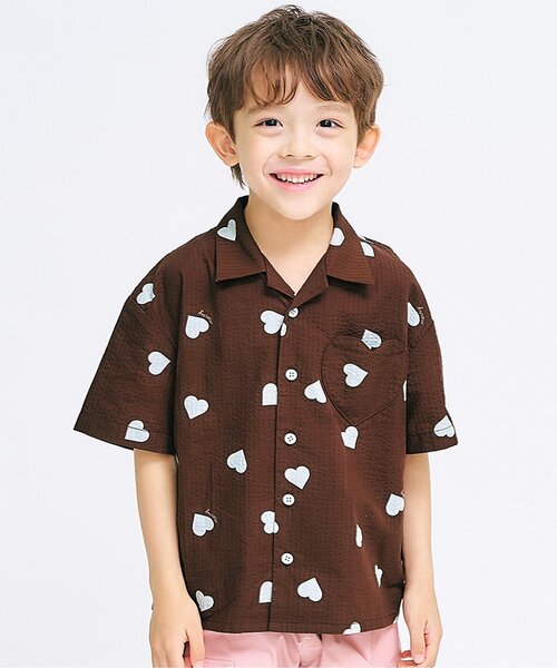 apres les cours(アプレレクール)の「【リンク】ハートポケットシャツ(シャツ/ブラウス・キッズ・アイボリー/ブラウン・80/90/100/110/120/130)」の1枚目の写真