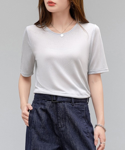 DAY CLOSET(デイ クローゼット)の「レディース 煌めきで表情変わるラメニットシアートップス(シャツ/ブラウス・レディース・ブラック/シルバー・M/L)」の9枚目の写真