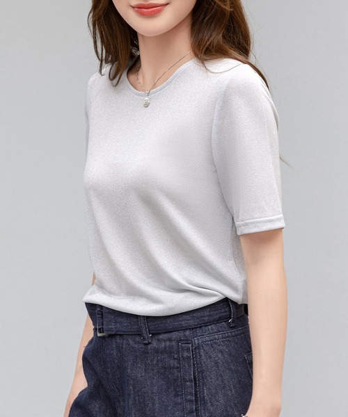 DAY CLOSET(デイ クローゼット)の「レディース 煌めきで表情変わるラメニットシアートップス(シャツ/ブラウス・レディース・ブラック/シルバー・M/L)」の11枚目の写真