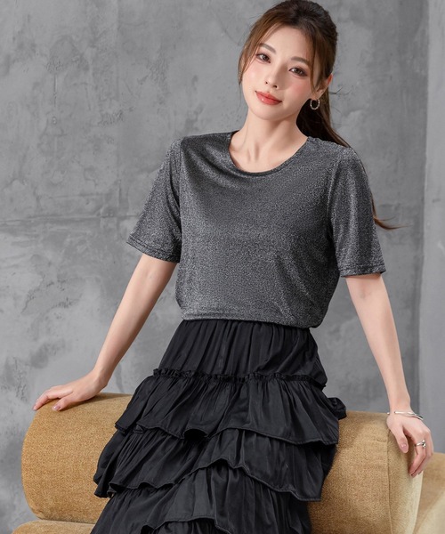 DAY CLOSET(デイ クローゼット)の「レディース 煌めきで表情変わるラメニットシアートップス(シャツ/ブラウス・レディース・ブラック/シルバー・M/L)」の7枚目の写真